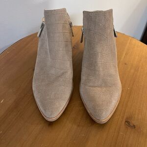 Dolce Vita Croc-Embossed Beige Ankle Booties